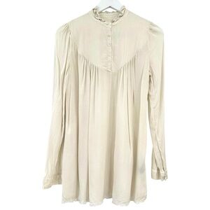Raquel Allegra Cream Ruffle Collar Long Sleeve Semi Sheer Lightweight Blouse Top